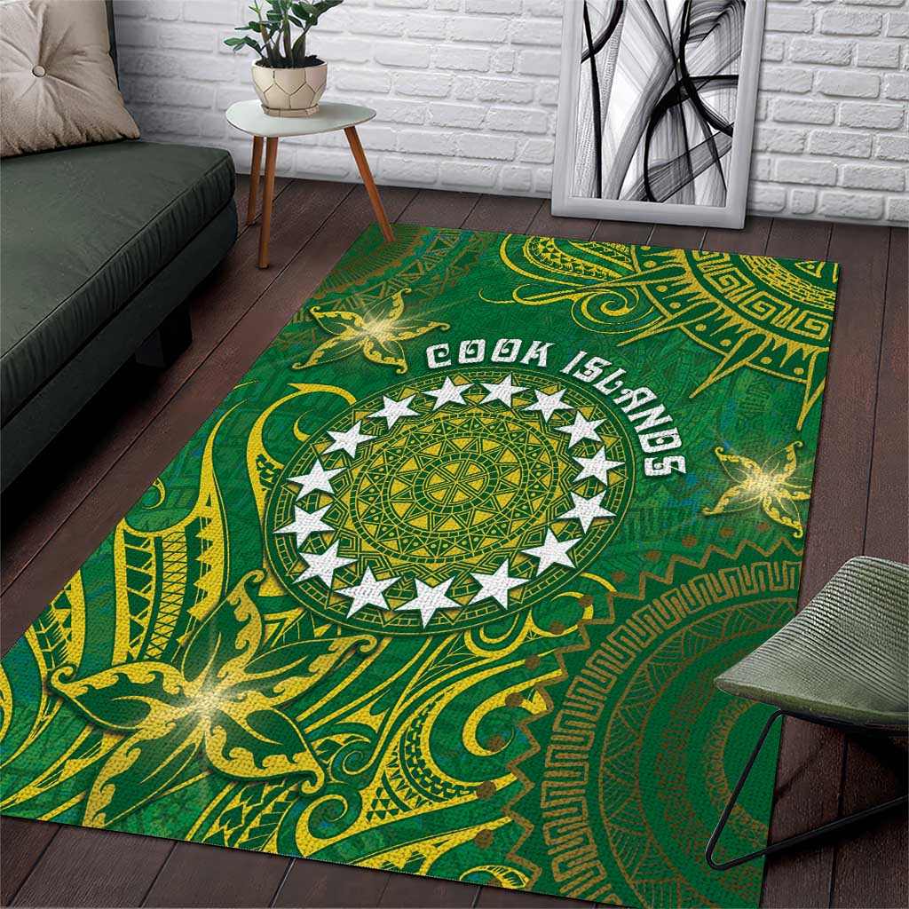Cook Islands Area Rug Hibiscus Polynesian Tribal Pattern