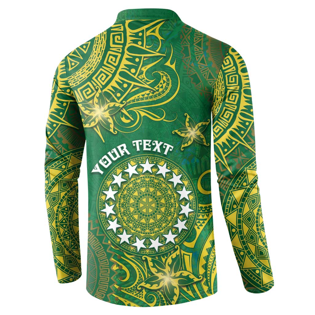 Personalised Cook Islands Button Sweatshirt Hibiscus Polynesian Tribal Pattern