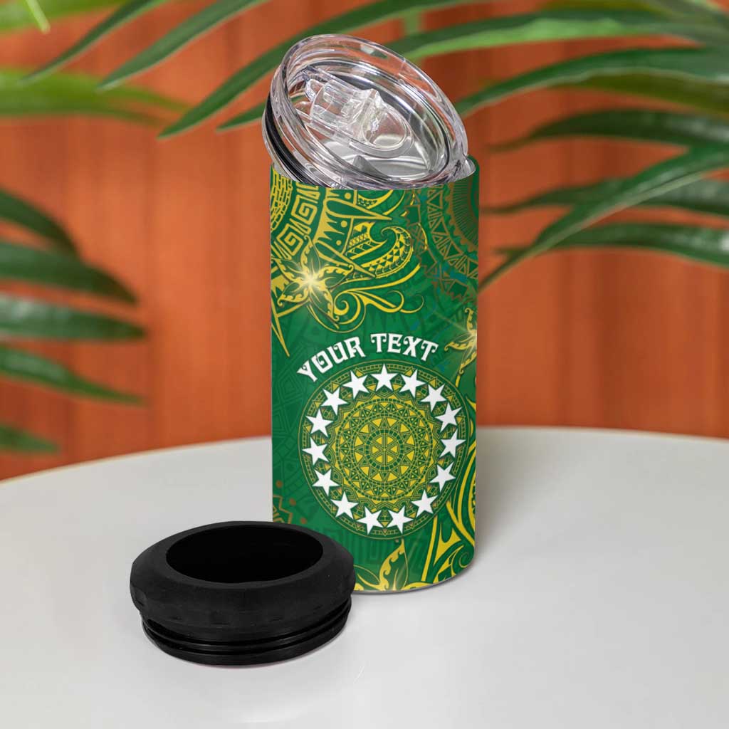 Personalised Cook Islands 4 in 1 Can Cooler Tumbler Hibiscus Polynesian Tribal Pattern