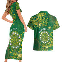Personalised Cook Islands Couples Matching Short Sleeve Bodycon Dress and Hawaiian Shirt Hibiscus Polynesian Tribal Pattern