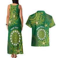Personalised Cook Islands Couples Matching Tank Maxi Dress and Hawaiian Shirt Hibiscus Polynesian Tribal Pattern