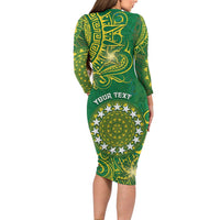 Personalised Cook Islands Family Matching Long Sleeve Bodycon Dress and Hawaiian Shirt Hibiscus Polynesian Tribal Pattern