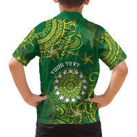 Personalised Cook Islands Family Matching Off Shoulder Short Dress and Hawaiian Shirt Hibiscus Polynesian Tribal Pattern