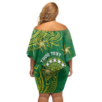Personalised Cook Islands Family Matching Off Shoulder Short Dress and Hawaiian Shirt Hibiscus Polynesian Tribal Pattern