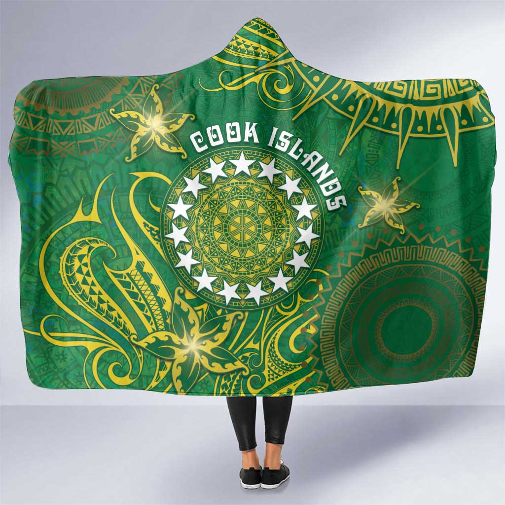 Cook Islands Hooded Blanket Hibiscus Polynesian Tribal Pattern
