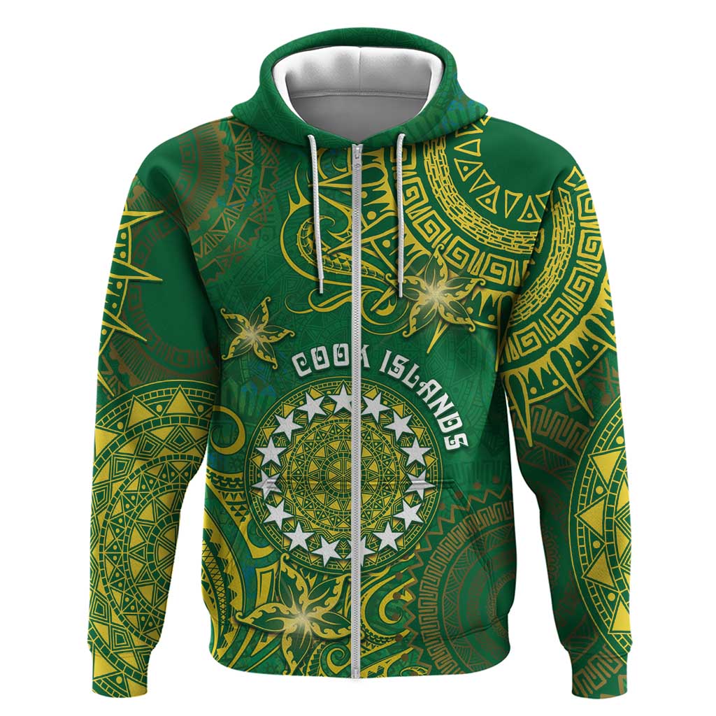 Personalised Cook Islands Hoodie Hibiscus Polynesian Tribal Pattern