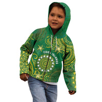 Personalised Cook Islands Kid Hoodie Hibiscus Polynesian Tribal Pattern