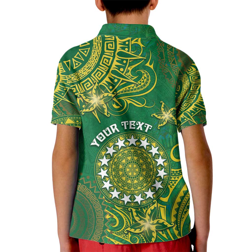 Personalised Cook Islands Kid Polo Shirt Hibiscus Polynesian Tribal Pattern