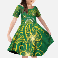 Personalised Cook Islands Kid Short Sleeve Dress Hibiscus Polynesian Tribal Pattern