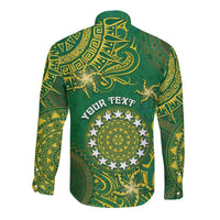 Personalised Cook Islands Long Sleeve Button Shirt Hibiscus Polynesian Tribal Pattern