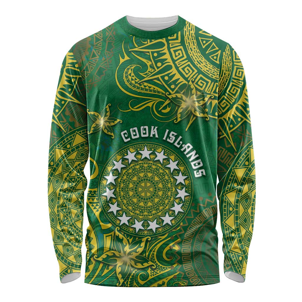 Personalised Cook Islands Long Sleeve Shirt Hibiscus Polynesian Tribal Pattern