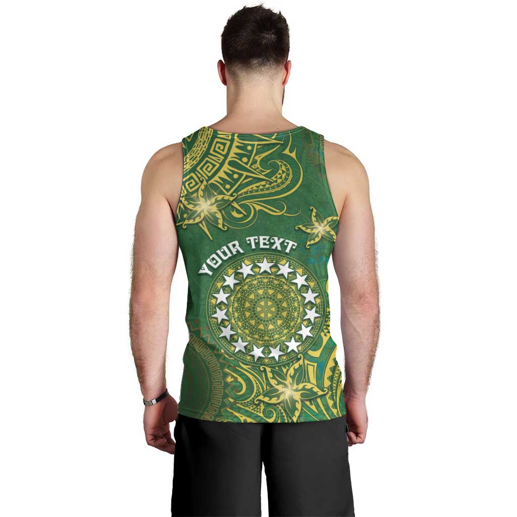 Personalised Cook Islands Men Tank Top Hibiscus Polynesian Tribal Pattern