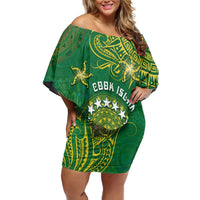 Personalised Cook Islands Off Shoulder Short Dress Hibiscus Polynesian Tribal Pattern