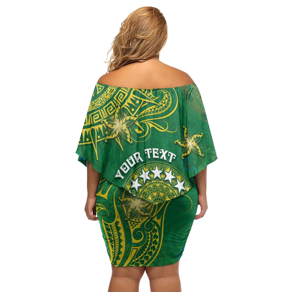 Personalised Cook Islands Off Shoulder Short Dress Hibiscus Polynesian Tribal Pattern