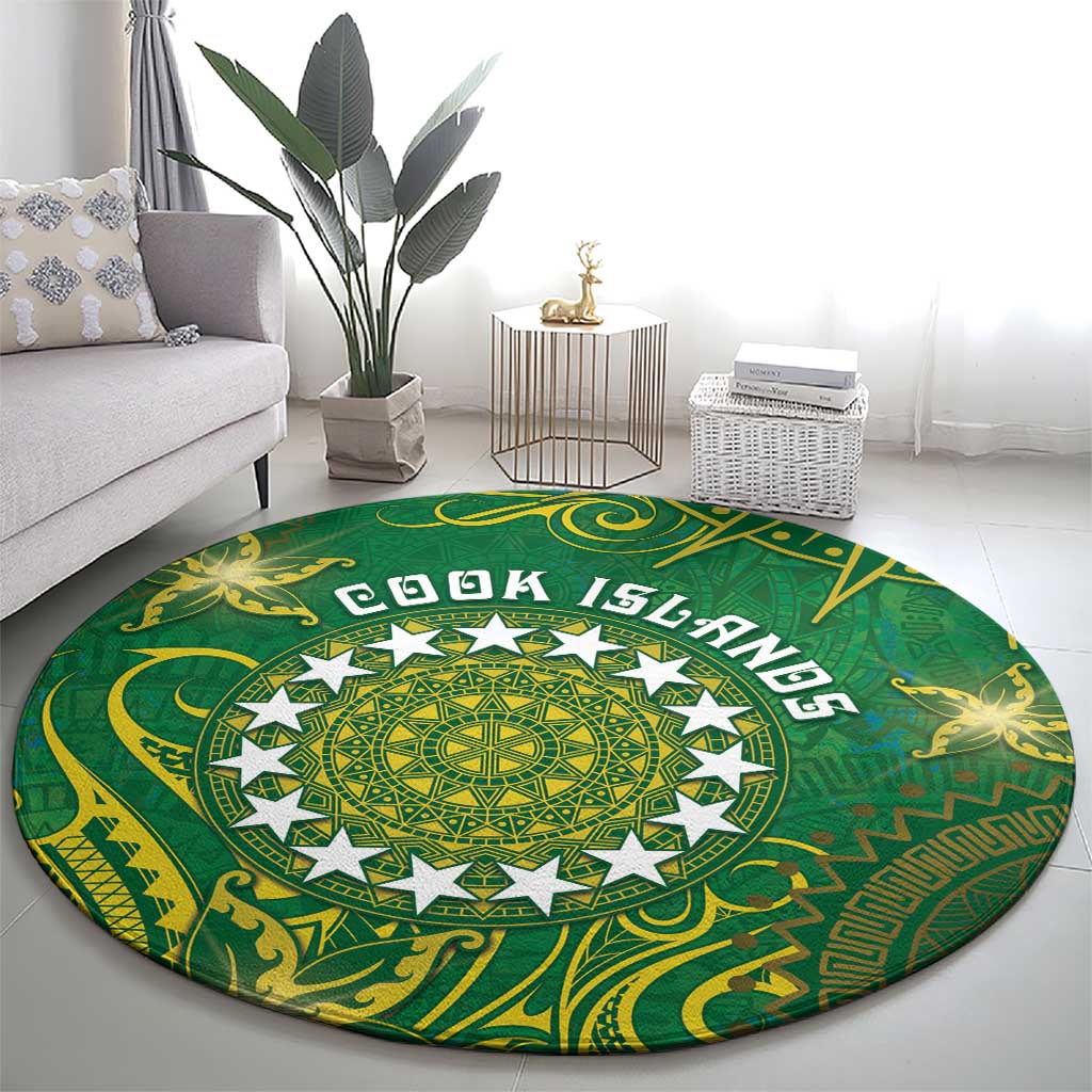 Cook Islands Round Carpet Hibiscus Polynesian Tribal Pattern