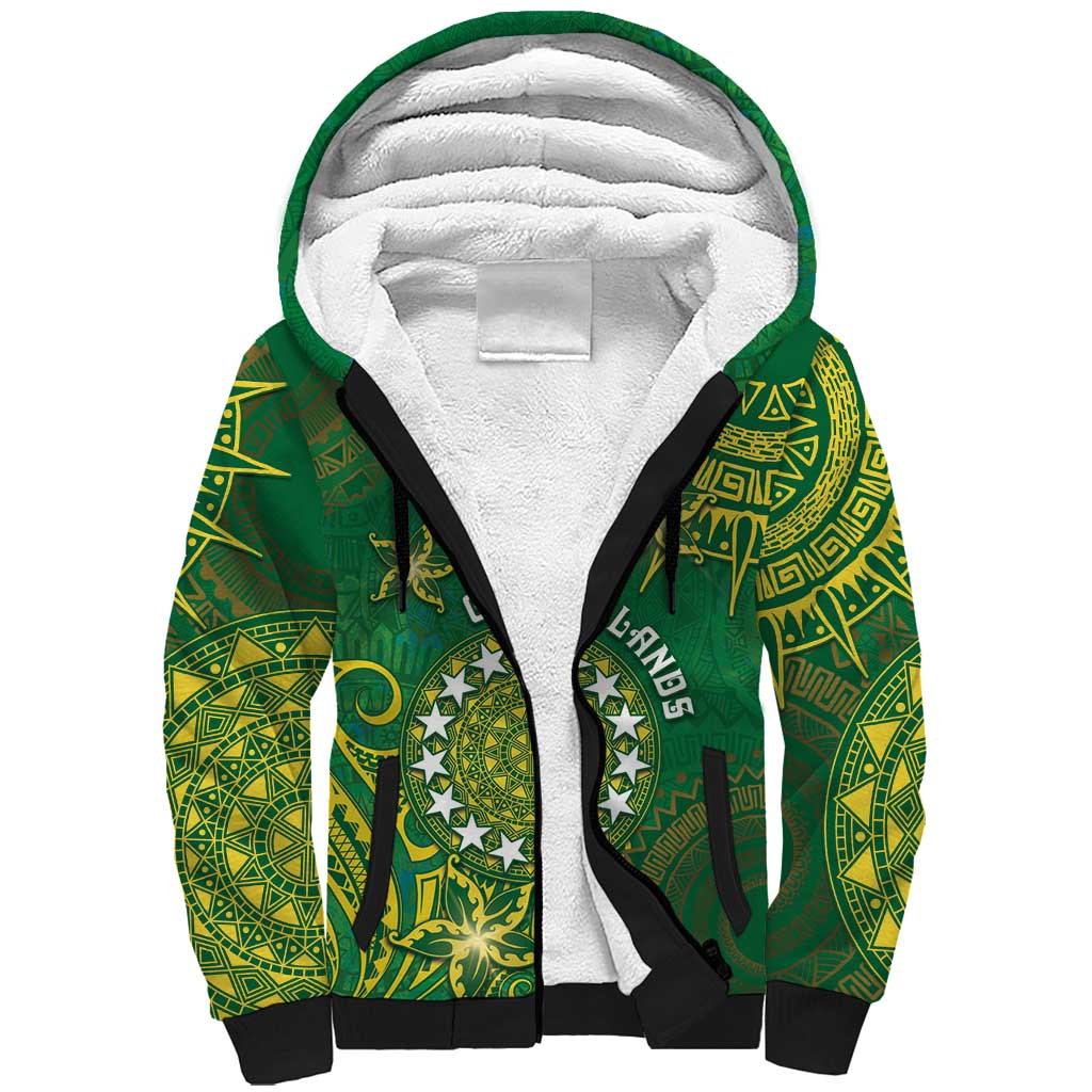 Personalised Cook Islands Sherpa Hoodie Hibiscus Polynesian Tribal Pattern