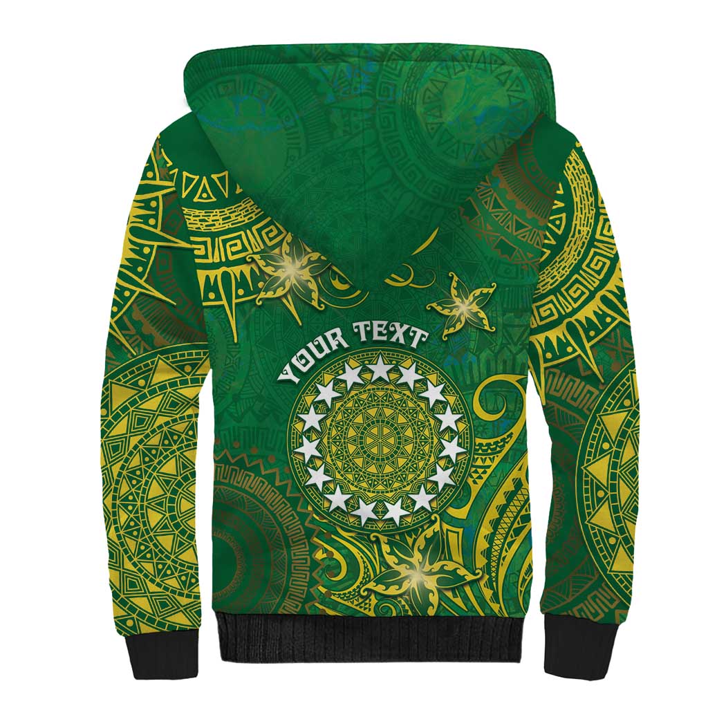 Personalised Cook Islands Sherpa Hoodie Hibiscus Polynesian Tribal Pattern