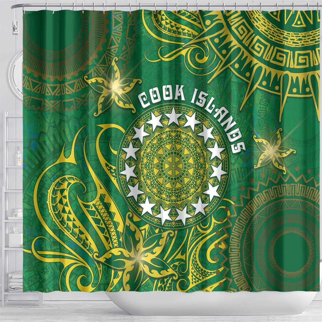 Cook Islands Shower Curtain Hibiscus Polynesian Tribal Pattern