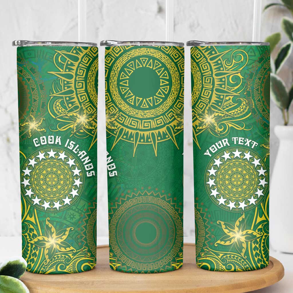 Personalised Cook Islands Skinny Tumbler Hibiscus Polynesian Tribal Pattern