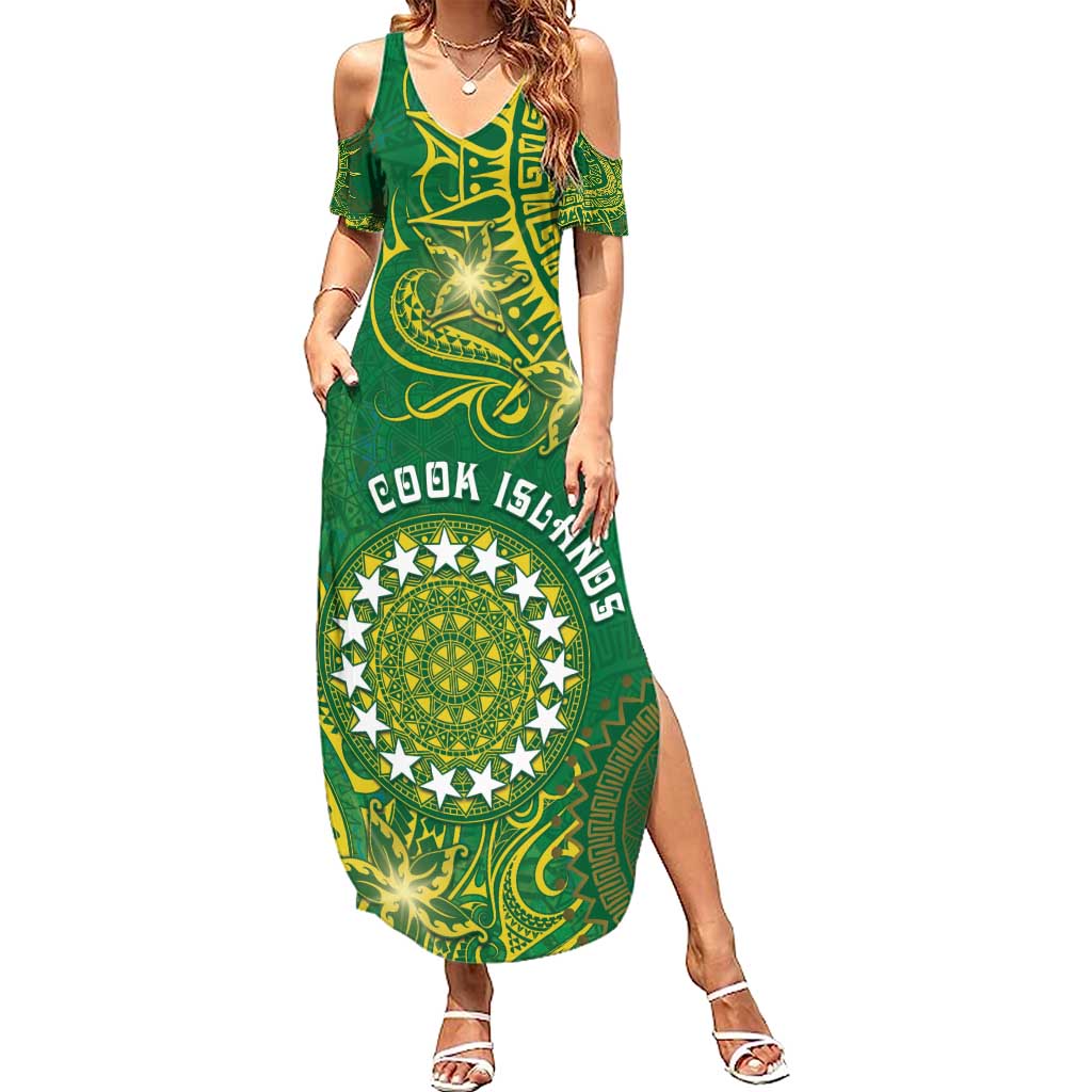 Personalised Cook Islands Summer Maxi Dress Hibiscus Polynesian Tribal Pattern