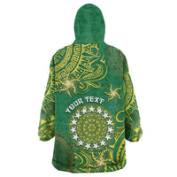 Personalised Cook Islands Wearable Blanket Hoodie Hibiscus Polynesian Tribal Pattern