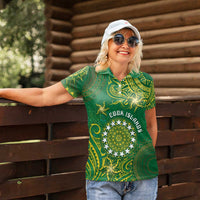 Personalised Cook Islands Women Polo Shirt Hibiscus Polynesian Tribal Pattern