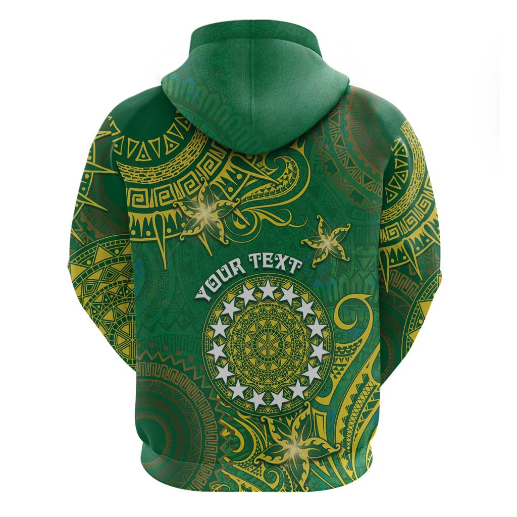 Personalised Cook Islands Zip Hoodie Hibiscus Polynesian Tribal Pattern