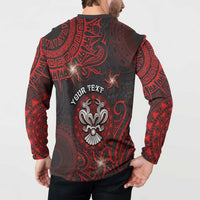 Personalised Easter Island Button Sweatshirt Hibiscus Polynesian Tribal Pattern