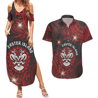 Personalised Easter Island Couples Matching Summer Maxi Dress and Hawaiian Shirt Hibiscus Polynesian Tribal Pattern