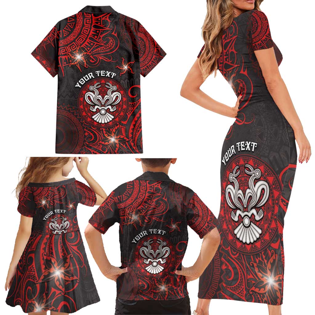 Personalised Easter Island Family Matching Short Sleeve Bodycon Dress and Hawaiian Shirt Hibiscus Polynesian Tribal Pattern