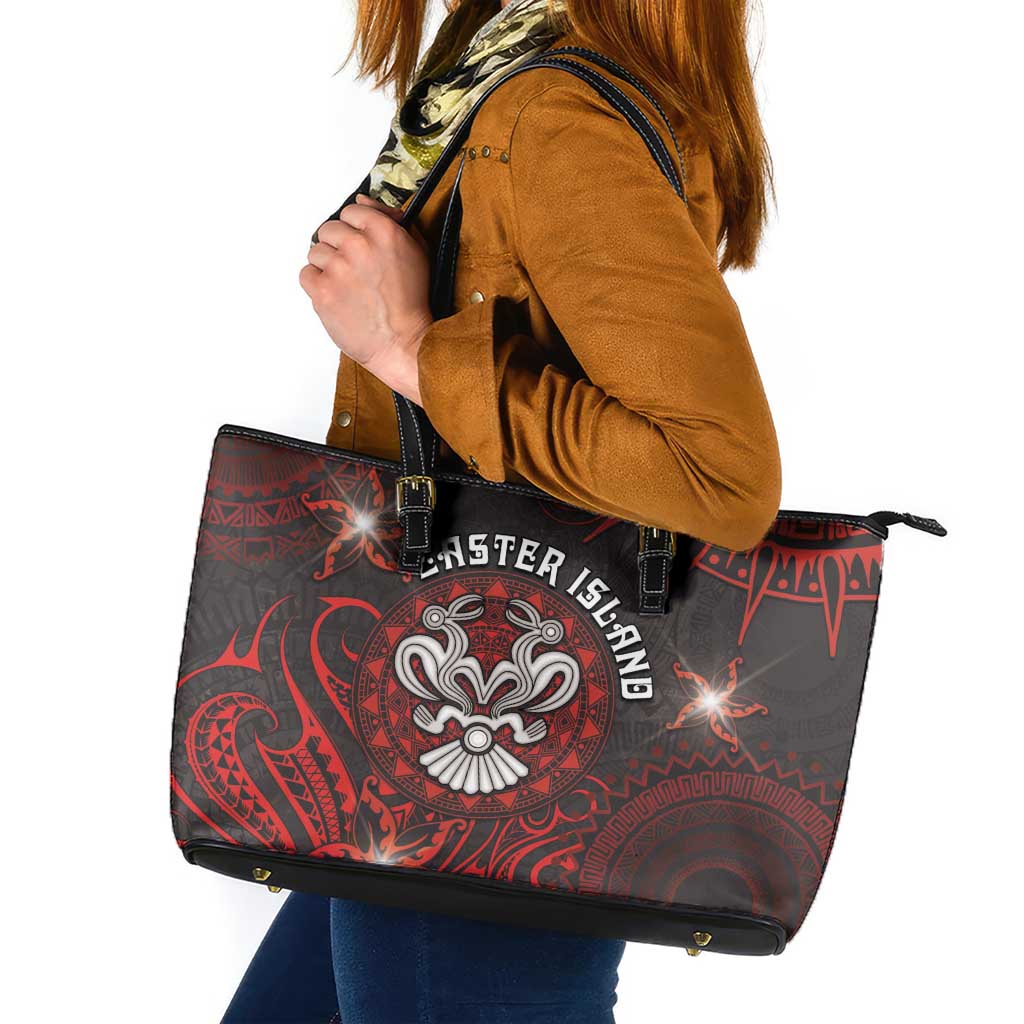 Easter Island Leather Tote Bag Hibiscus Polynesian Tribal Pattern