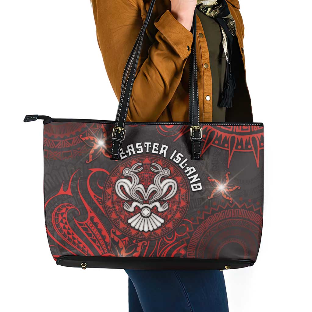 Easter Island Leather Tote Bag Hibiscus Polynesian Tribal Pattern