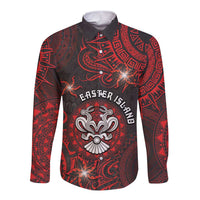 Personalised Easter Island Long Sleeve Button Shirt Hibiscus Polynesian Tribal Pattern