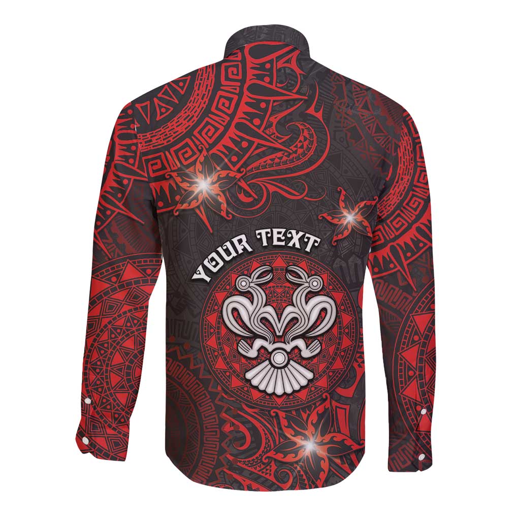 Personalised Easter Island Long Sleeve Button Shirt Hibiscus Polynesian Tribal Pattern