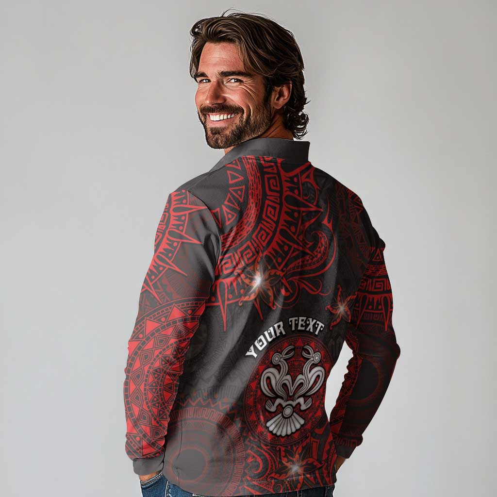 Personalised Easter Island Long Sleeve Polo Shirt Hibiscus Polynesian Tribal Pattern