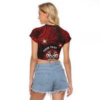 Personalised Easter Island Raglan Cropped T Shirt Hibiscus Polynesian Tribal Pattern