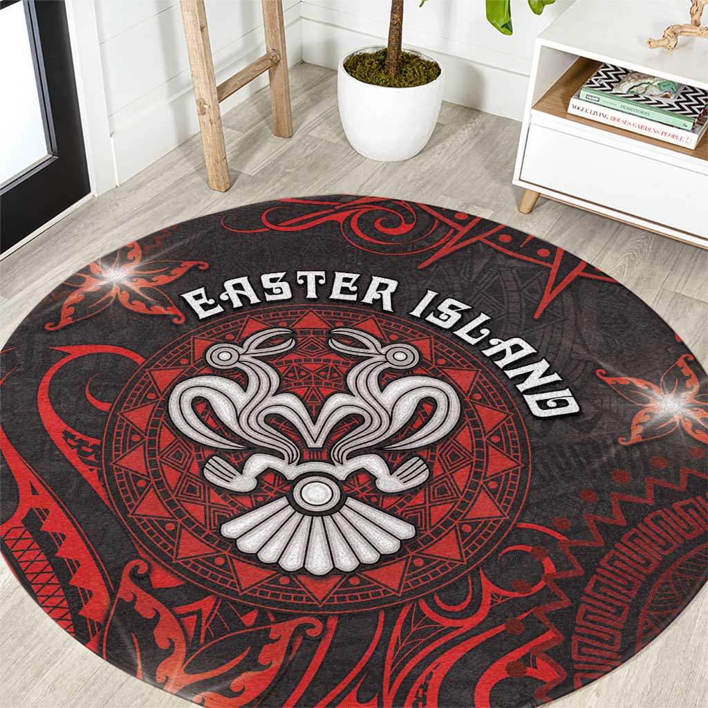 Easter Island Round Carpet Hibiscus Polynesian Tribal Pattern