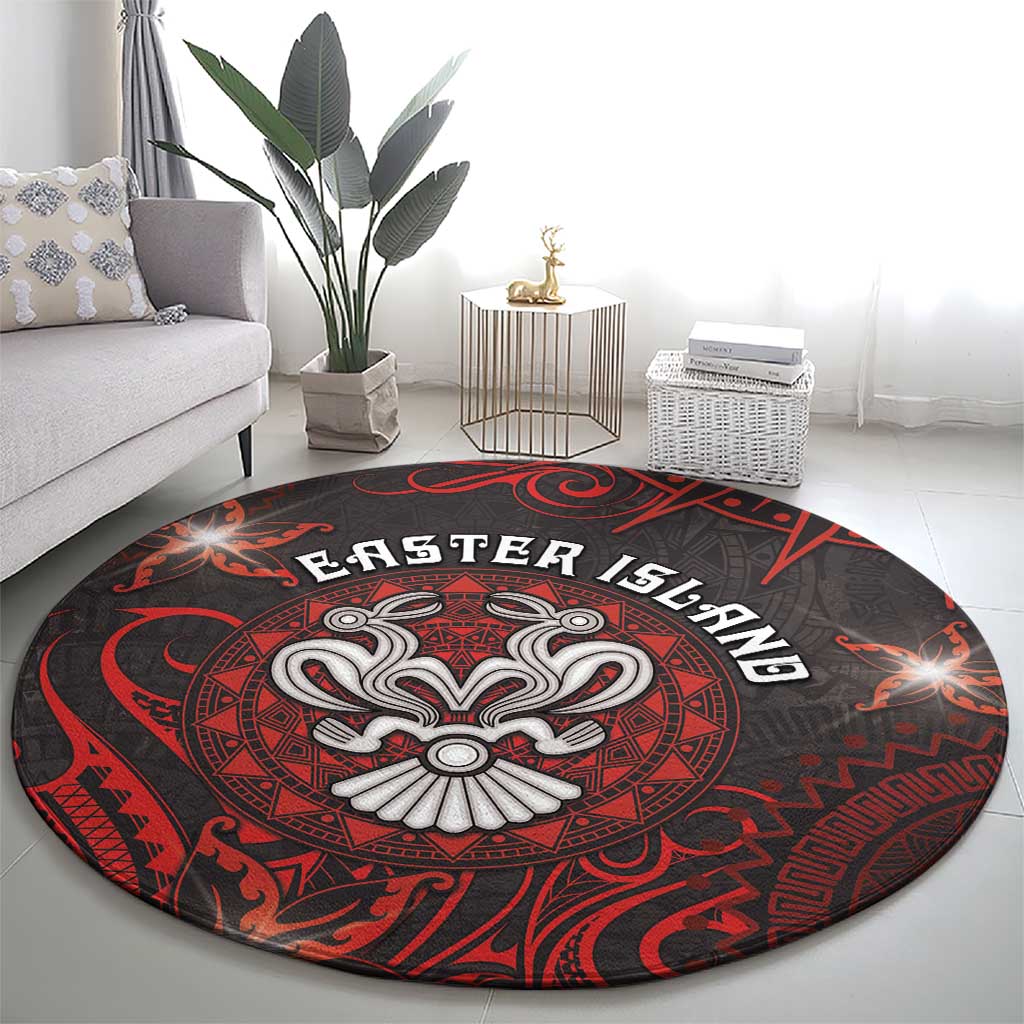 Easter Island Round Carpet Hibiscus Polynesian Tribal Pattern