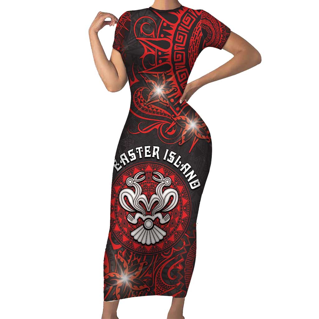 Personalised Easter Island Short Sleeve Bodycon Dress Hibiscus Polynesian Tribal Pattern