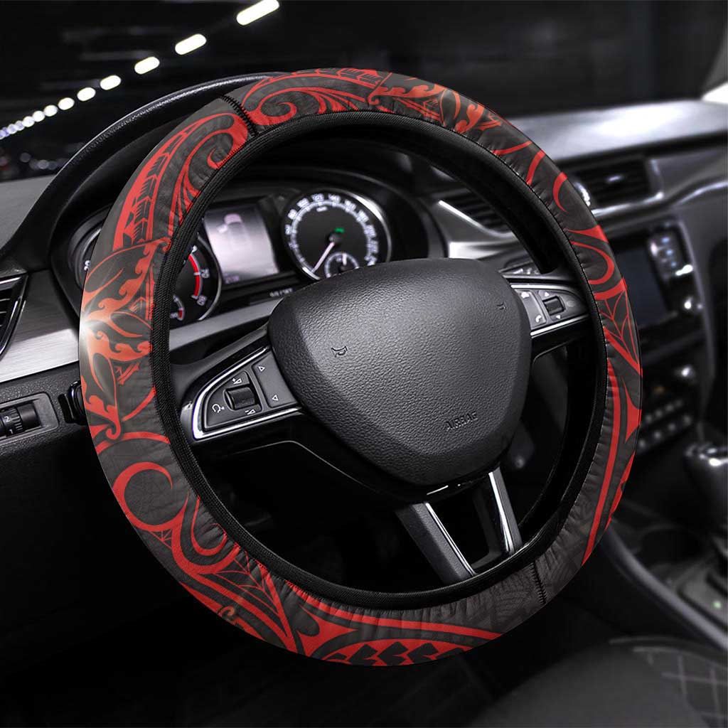 Easter Island Steering Wheel Cover Hibiscus Polynesian Tribal Pattern