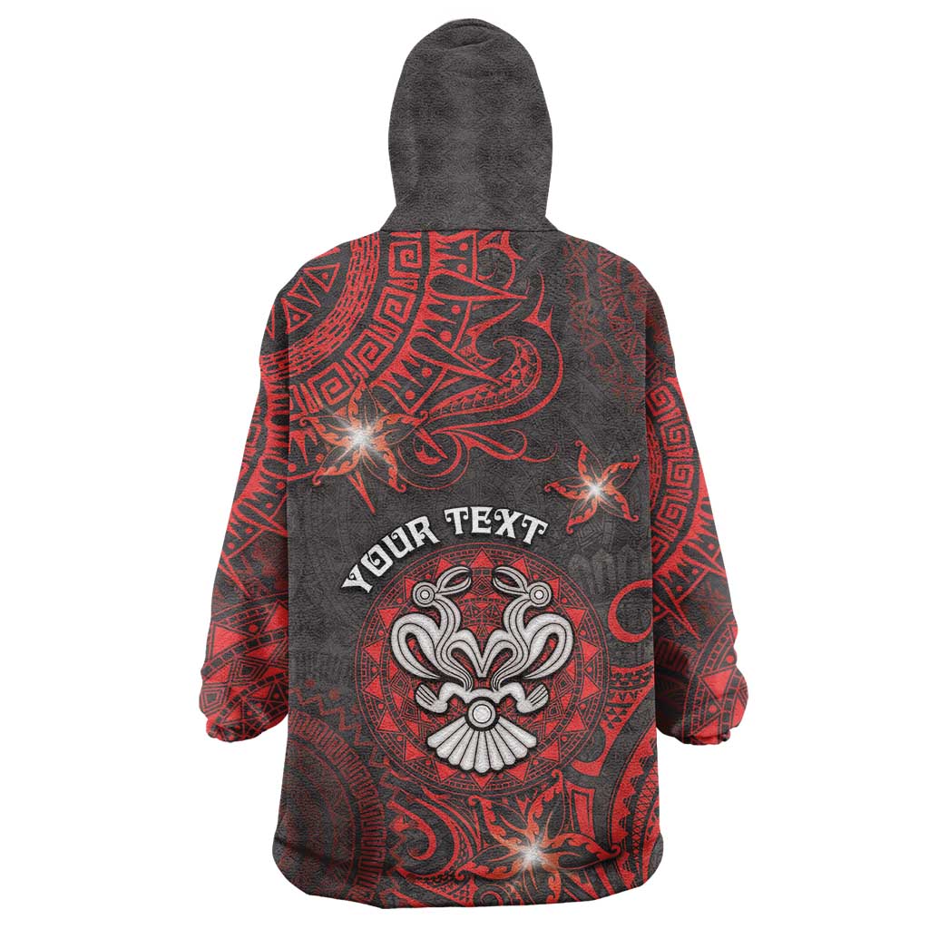 Personalised Easter Island Wearable Blanket Hoodie Hibiscus Polynesian Tribal Pattern