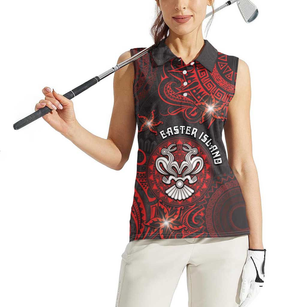 Personalised Easter Island Women Sleeveless Polo Shirt Hibiscus Polynesian Tribal Pattern