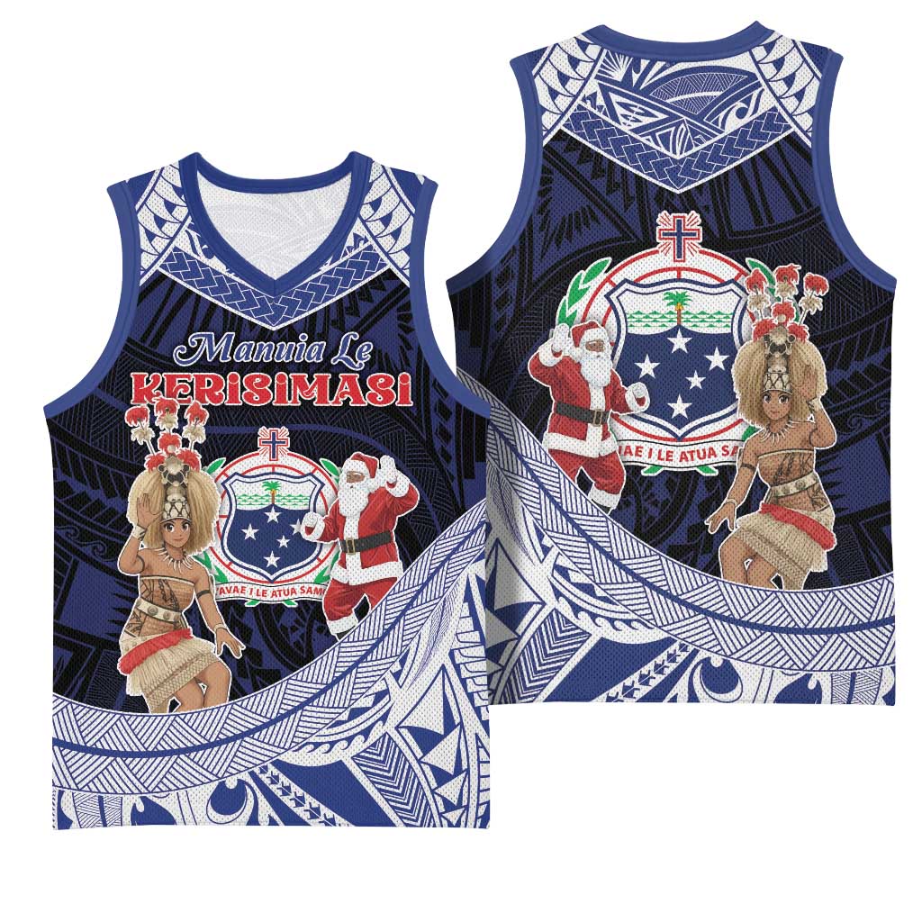 Samoa Christmas Basketball Jersey Samoan Siva Dance With Santa - Polynesian Pride