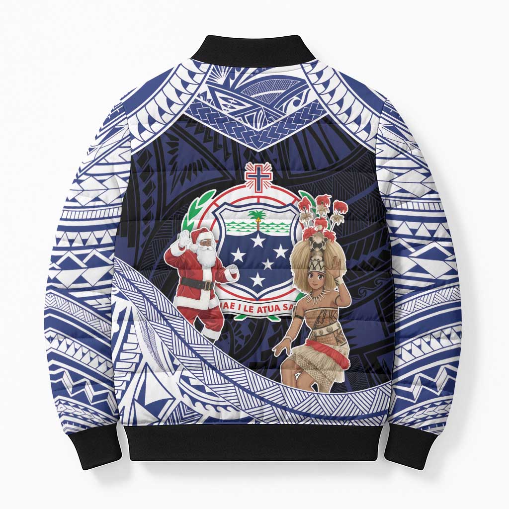 Samoa Christmas Bomber Puffer Jacket Samoan Siva Dance With Santa - Polynesian Pride