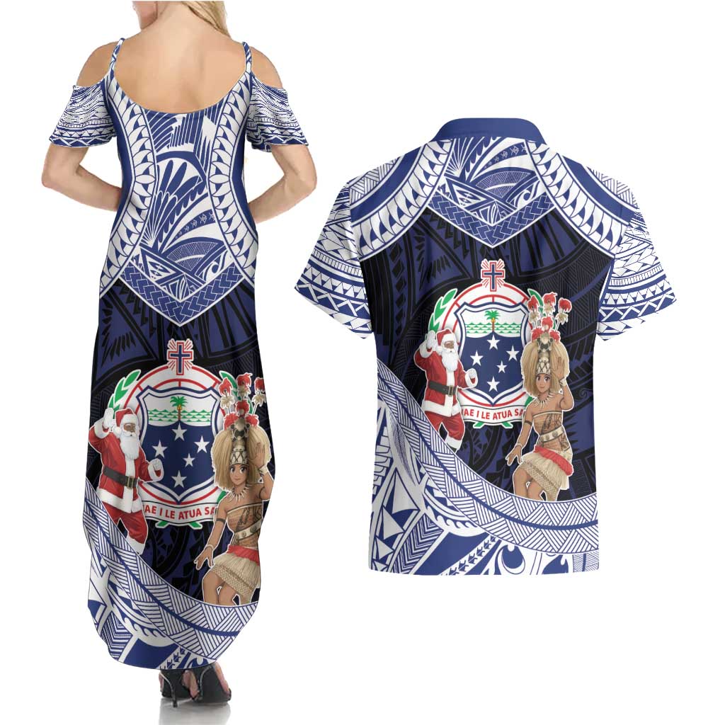 Samoa Christmas Couples Matching Summer Maxi Dress and Hawaiian Shirt Samoan Siva Dance With Santa DT05 - Polynesian Pride