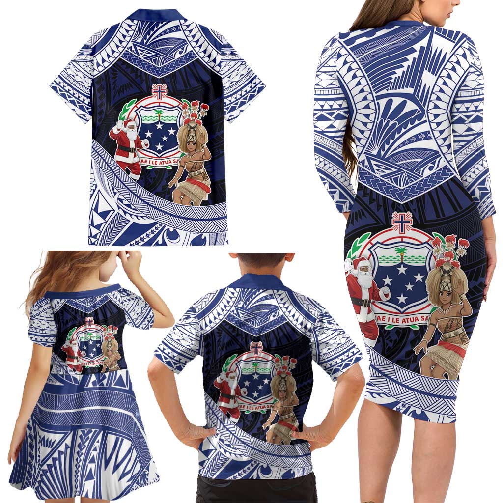 Samoa Christmas Family Matching Long Sleeve Bodycon Dress and Hawaiian Shirt Samoan Siva Dance With Santa DT05 - Polynesian Pride