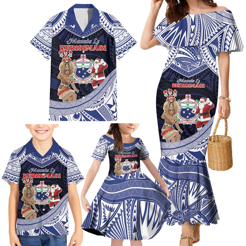 Samoa Christmas Family Matching Mermaid Dress and Hawaiian Shirt Samoan Siva Dance With Santa DT05 - Polynesian Pride