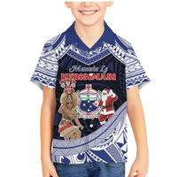 Samoa Christmas Family Matching Mermaid Dress and Hawaiian Shirt Samoan Siva Dance With Santa DT05 Son's Shirt Navy - Polynesian Pride