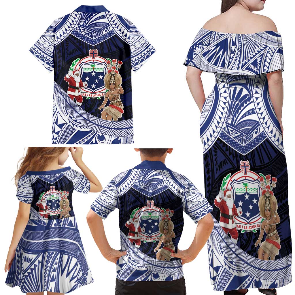 Samoa Christmas Family Matching Off Shoulder Maxi Dress and Hawaiian Shirt Samoan Siva Dance With Santa DT05 - Polynesian Pride