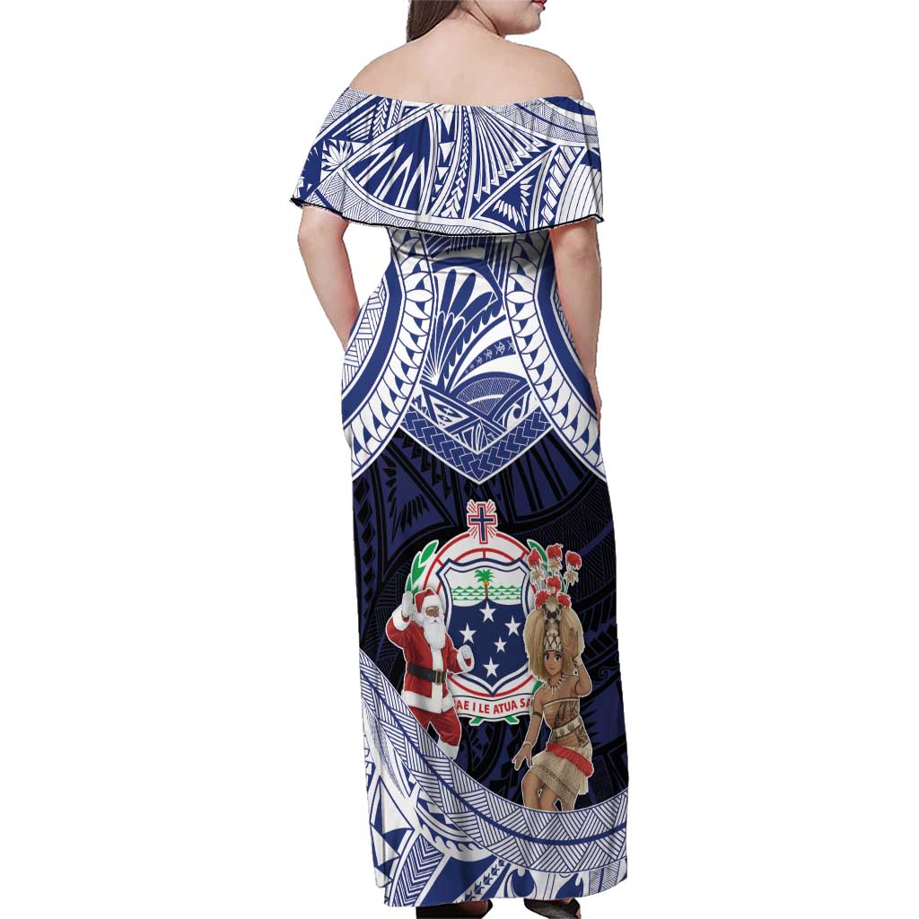 Samoa Christmas Family Matching Off Shoulder Maxi Dress and Hawaiian Shirt Samoan Siva Dance With Santa DT05 - Polynesian Pride